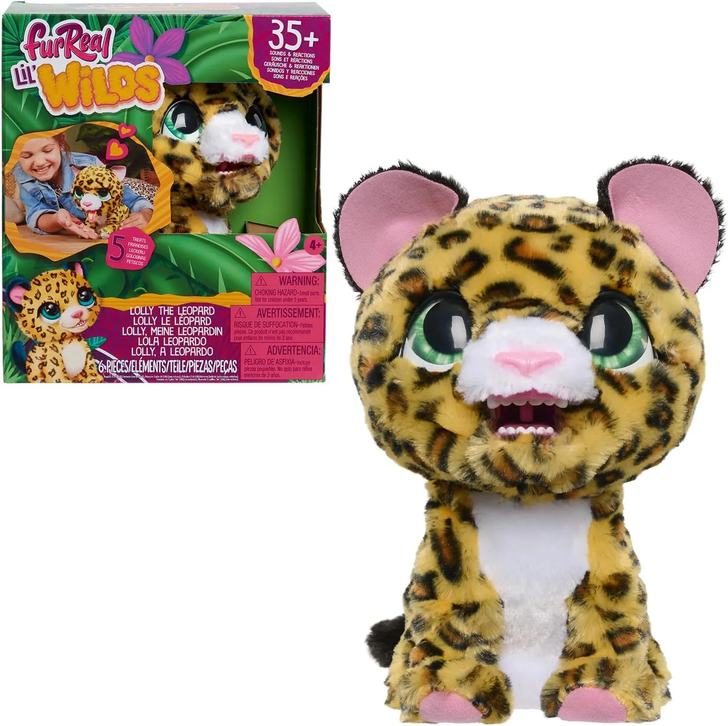 Just Play furReal Lil Wilds Lolly The Leopard Interactive 8-inch Plush Stuffed Animal with Over 35 Sounds and Reactions, 6-Pieces, Kids Toys for Ages 4 Up