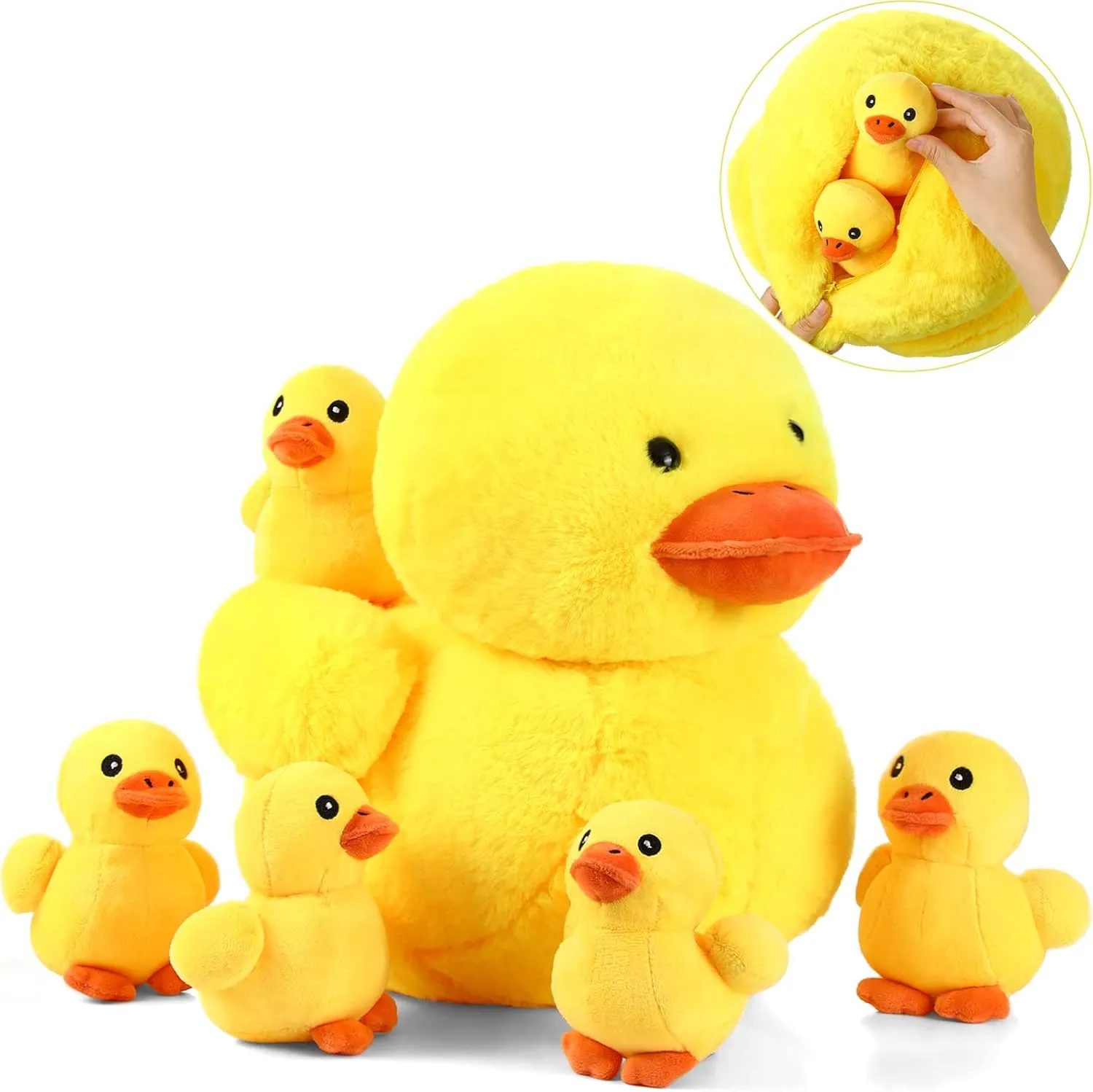 Kasyat 6 Pieces 13.7 Inches Duck Stuffed Animals with 5 Little Plush Ducks Play Set Stuffed Animals Plushies with Zipper Pouch Dolls
