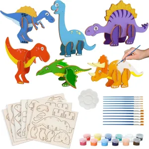 KatchOn,Favors - Pack of 37 | Fun Toys for Kids | Dino 3D Party Favors | 3D Dino Painting Kit with Wooden Crafts and Cards | Dinosaur Birthday Party Supplies