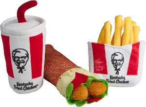 KFC Chicken Wrap Combo Meal – 3-Piece Dog Toy Set - Chicken Wrap, French Fries & Soda – Fun Food-Themed Crinkle & Squeaky Interactive Plush Toys for Medium and Large Dogs & Moderate Chewers