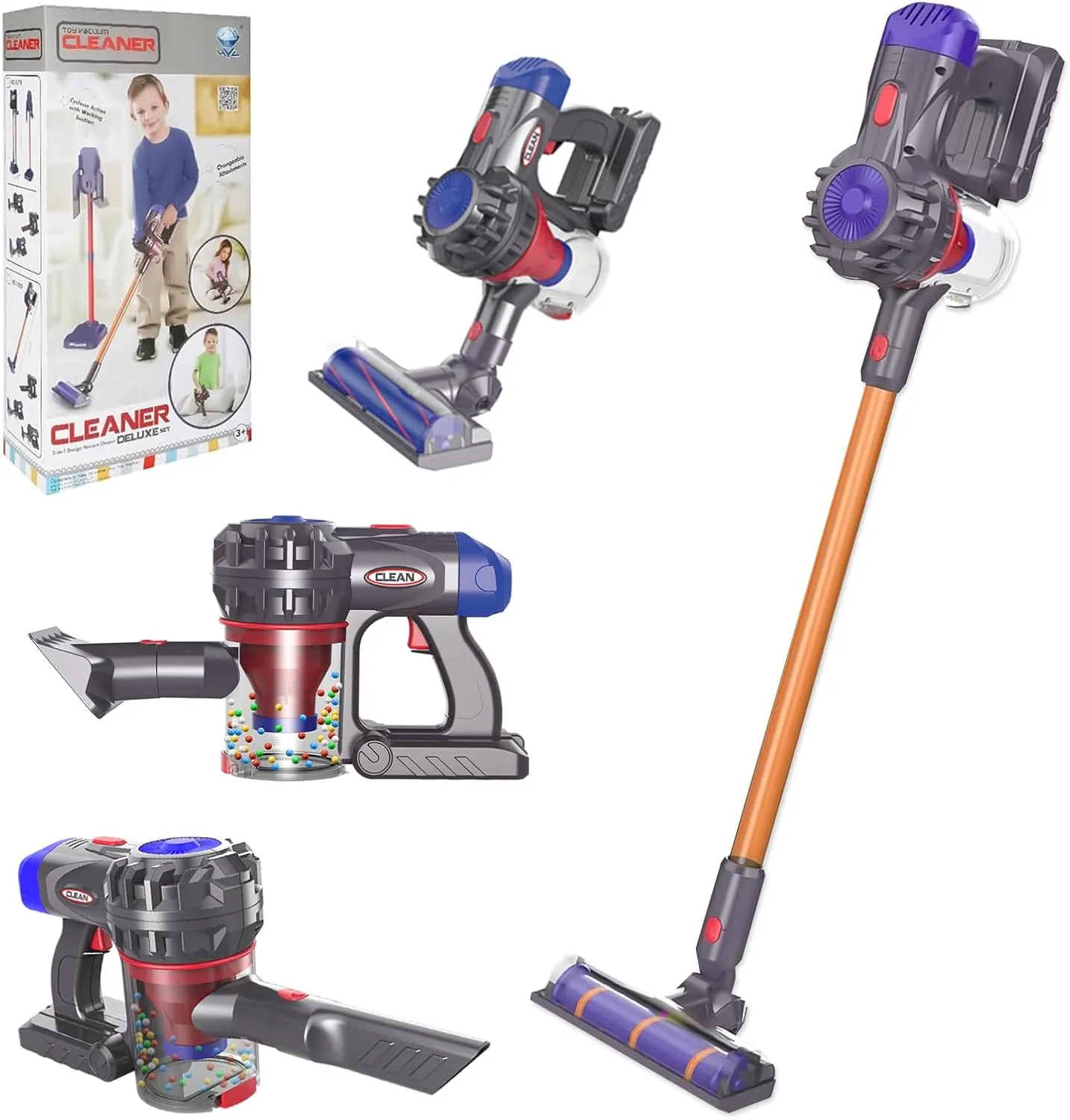 Kids Cleaning Toy Set ， 4-in-1 Kids Vacuum That Really Works, Cordless Vacuum Interactive & Officially Licensed Toy Joyanksd Vacuum for Children Aged 3  Realistic Role-Play Fun