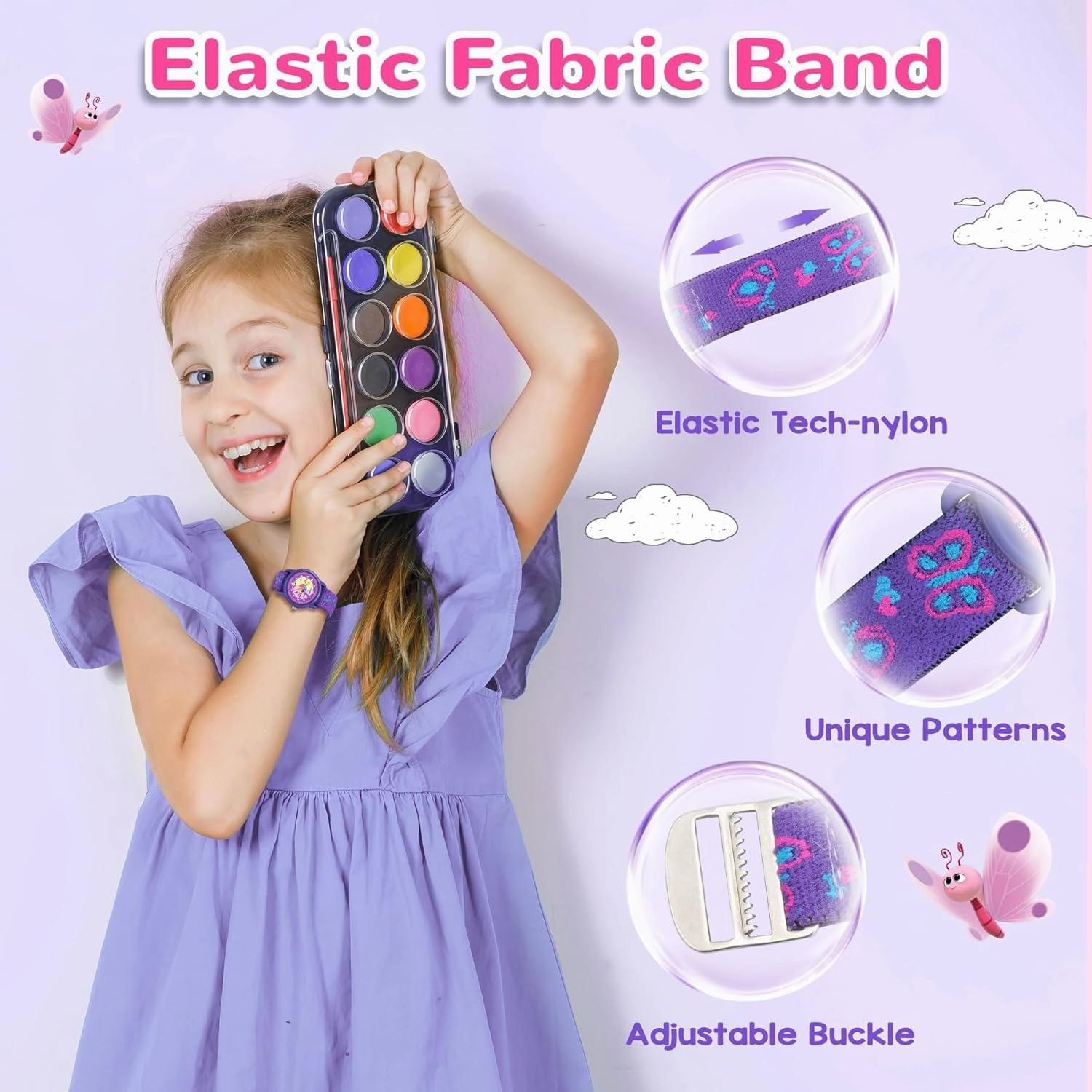 Kids Analog Watches for Girls Boys with Soft Elastic Fabric Strap, Learning Time Waterproof Watch for Ages 3-12 Kids, Gift for Toddler Children