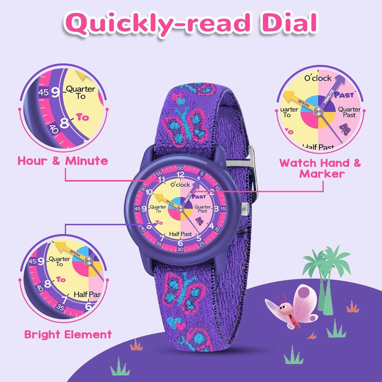 Kids Analog Watches for Girls Boys with Soft Elastic Fabric Strap, Learning Time Waterproof Watch for Ages 3-12 Kids, Gift for Toddler Children