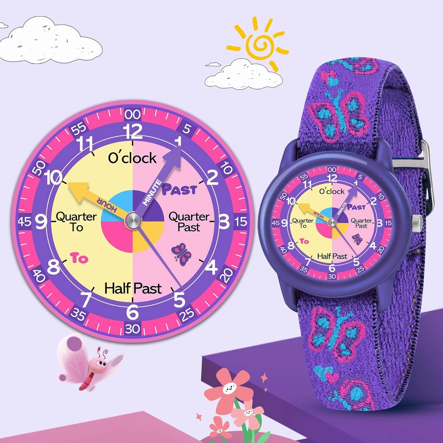 Kids Analog Watches for Girls Boys with Soft Elastic Fabric Strap, Learning Time Waterproof Watch for Ages 3-12 Kids, Gift for Toddler Children