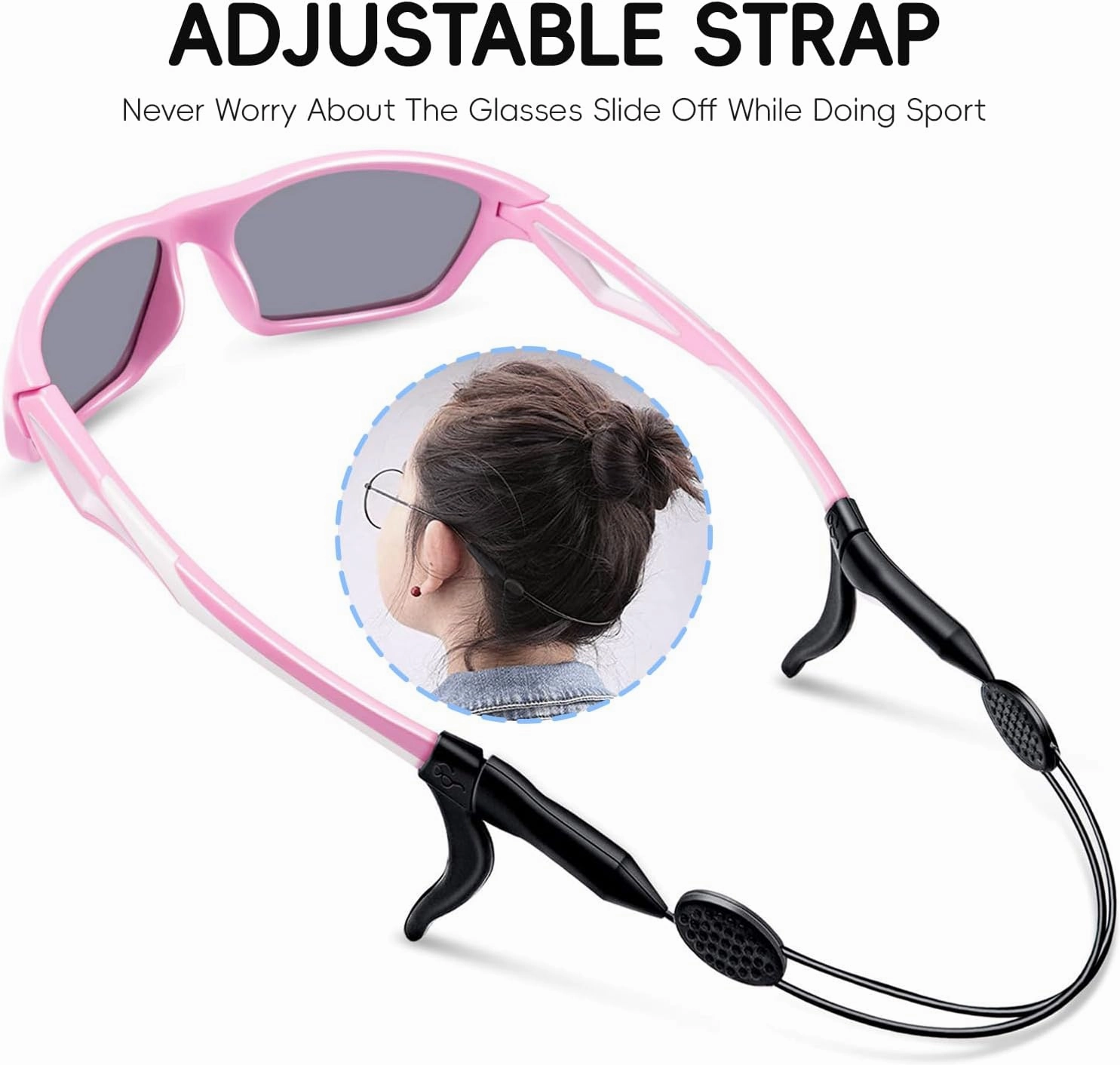 Kids Sunglasses TPEE Unbreakable Polarized Sports Glasses with Adjustable Strap For Boys Girls Age 3-7