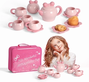 Kids Tea Set,11 Pcs Porcelain Tea Set for Girls 3 4 5 6 7 8 Includes Teapot, 4 Tea Cup and Saucers, Creamer and Sugar Bowl Tea Set for Little Girls, Toddlers Tea Party Set for Girl Birthday Gift