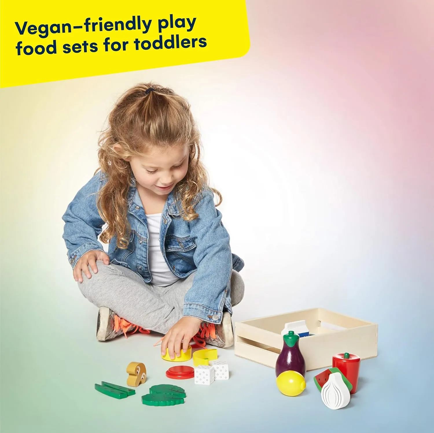 Kidzlane Wooden Vegan Toys with Wooden Crate | 20 Piece Wood Play Food Set for Kids Kitchen | Play Kitchen Accessories for Toddlers | Pretend Food Wood Toys | Ages 3 
