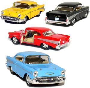 KiNSMART 1957 Chevy Bel Air Coupe Set Of 4, 1:40 Scale, Die Cast Metal, Black, 5 Inch, Pull Back Action