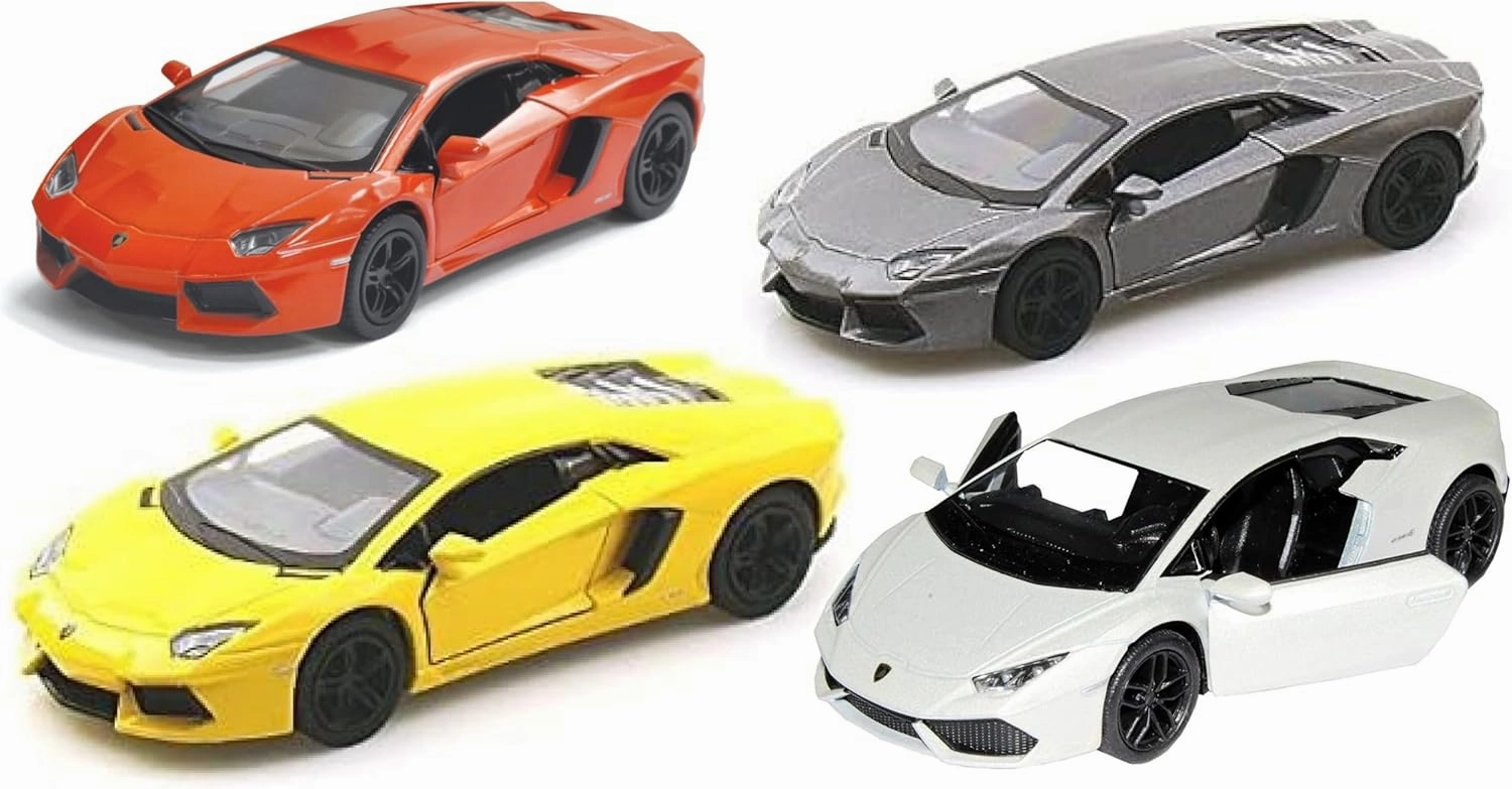 KiNSMART Lamborghini Aventador LP700-4 Die Cast Model Cars, 1:38 Scale, Set of 4, Pull Back Action, Red Yellow Grey White