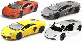 KiNSMART Lamborghini Aventador LP700-4 Die Cast Model Cars, 1:38 Scale, Set of 4, Pull Back Action, Red Yellow Grey White