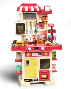 Kitchen Playset for Boys & Girls, Kid Play Kitchen with Realistic Lights & Sounds, Spray Sink Toy Kitchen Accessories, Pretend Food Toys Kitchen for Toddlers Age 1-3(Red)