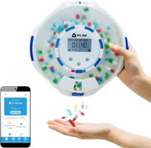 KLIM Smart Pill Dispenser with Alarm - WiFi Monitoring App - 28-Day Automatic Medicine Dispenser for Elderly & Alzheimer’s Care - Lock Key - New Version