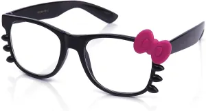 Kyra Women's High Fashion Rubber Touch Finish Kitty Cat Bow Clear Lens Glasses