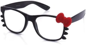 Kyra Women's High Fashion Rubber Touch Finish Kitty Cat Bow Clear Lens Glasses