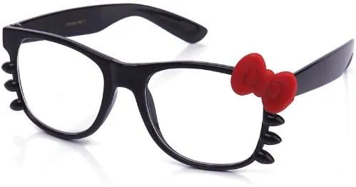 Kyra Women's High Fashion Rubber Touch Finish Kitty Cat Bow Clear Lens Glasses