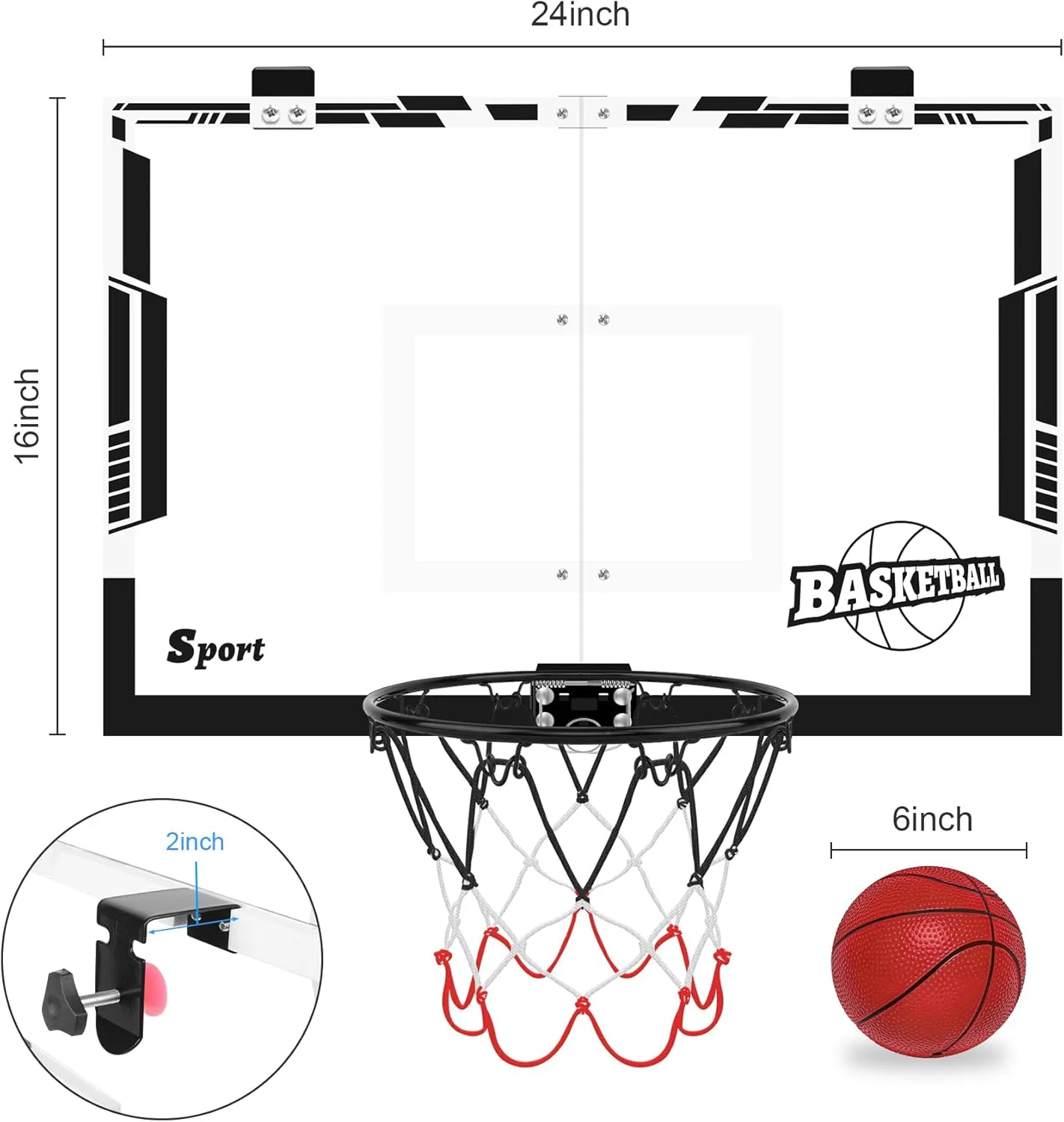 Large Indoor Mini Basketball Hoop Set for Kids and Adult 24 X 16 Inch Board Family Games for Home and Office Door & Wall with 3 Balls and Complete Accessories, Basketball Toy Gift for Boys Girls Teens