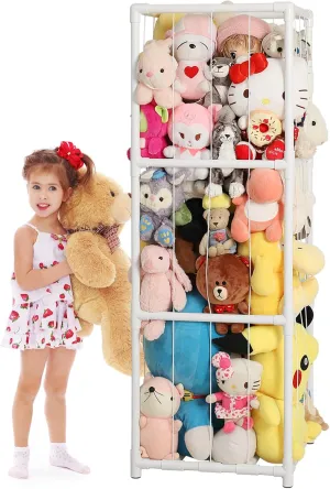 Large Stuffed Animals Storage Zoo Cage, Creative PVC Stuffed Animal Zoo Holder, Space Saving Plush Toys Storage Organizer for Kids Room Playroom White
