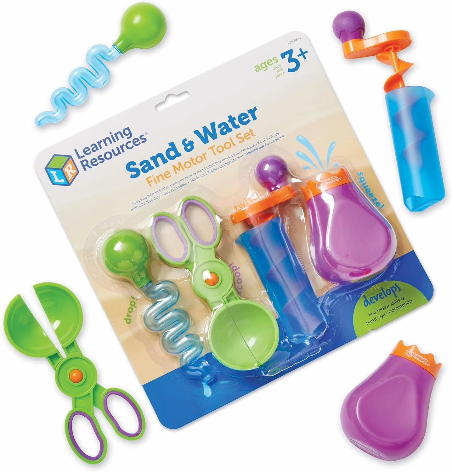 Learning Resources Sand & Water Fine Motor Set - Toddler Learning Toys, Educational Toys for Toddlers, Fine Motor Tool Set, Sensory Toy, Sand Table Toys, Ages 3 , 4 Pieces