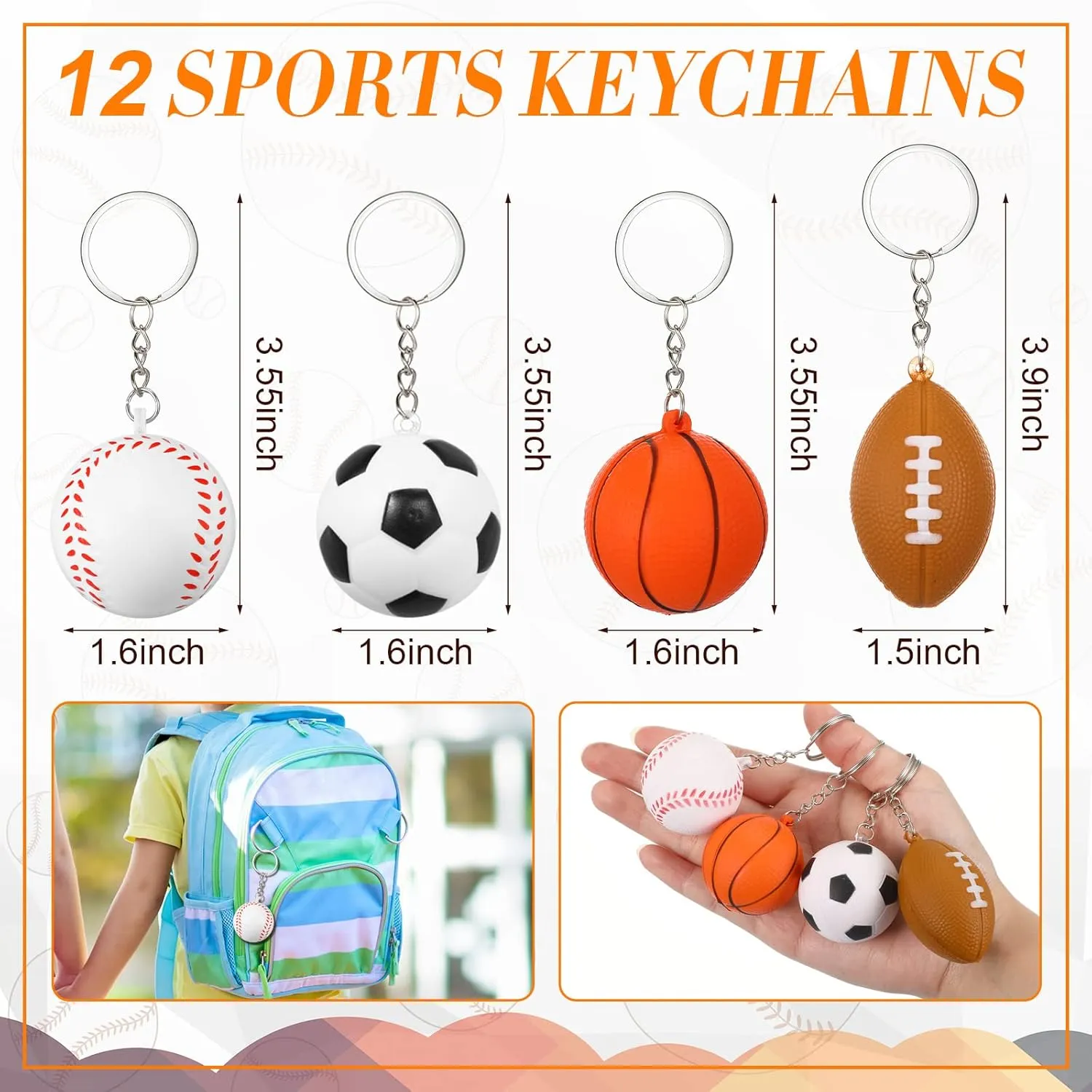 LEIFIDE 48 Pcs Basketball Soccer Football Baseball Party Favors Supplies 12 Sets Silicone Bracelet Drawstring Treat Bag Mini Stress Ball Keychains for Birthday Sports Party Supplies(Mixed Style)