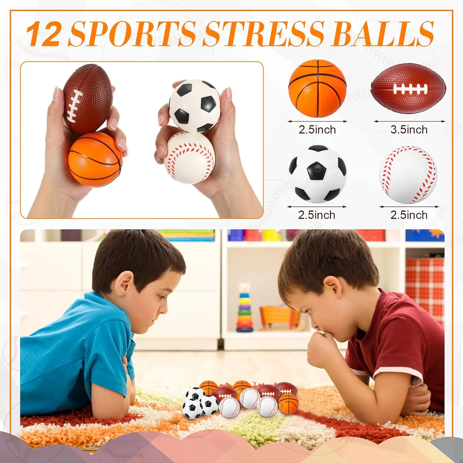 LEIFIDE 48 Pcs Basketball Soccer Football Baseball Party Favors Supplies 12 Sets Silicone Bracelet Drawstring Treat Bag Mini Stress Ball Keychains for Birthday Sports Party Supplies(Mixed Style)