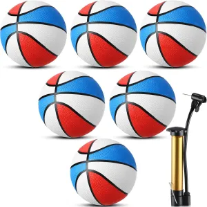 Lenwen 6 Pack Mini Rubber Basketballs 6 Inch Small Basketball with Pump Set Bulk Basket Balls for Indoor Outdoor Pool Favors, Red White and Blue