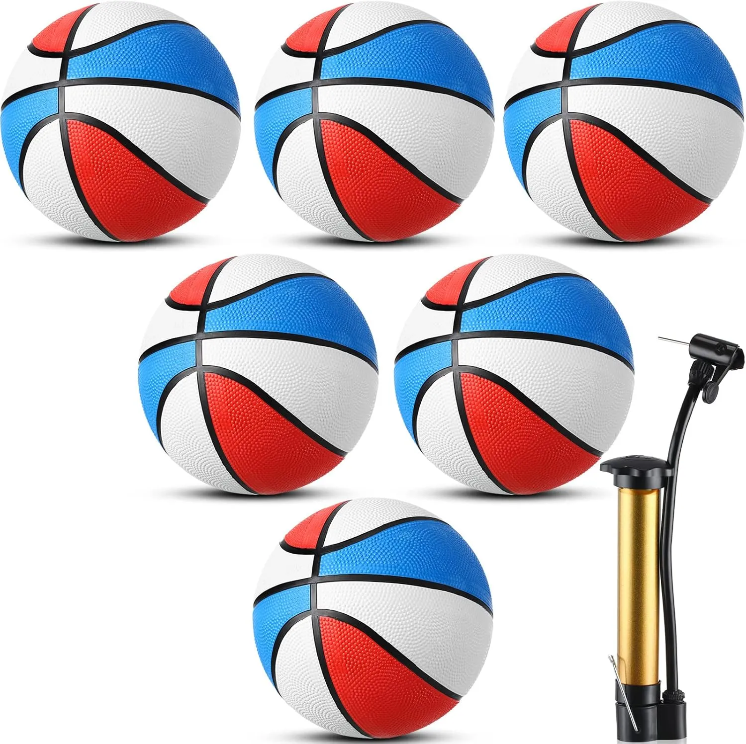 Lenwen 6 Pack Mini Rubber Basketballs 6 Inch Small Basketball with Pump Set Bulk Basket Balls for Indoor Outdoor Pool Favors, Red White and Blue