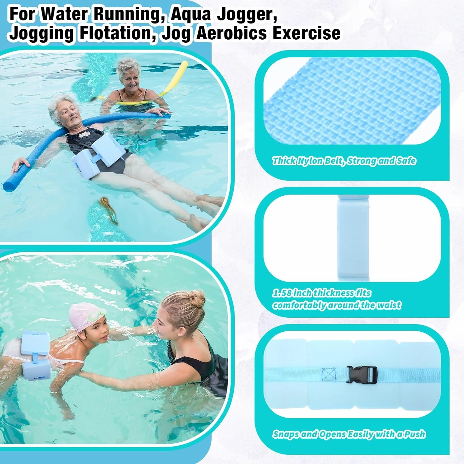 Lenwen 2 Pcs Swim Belt Flotation Belt Pool Exercise Equipment for Adults Adjustable Aquatic Auxiliary Swimming Waist Belt with EVA Foam Swim Training Aid for Beginners Easy and Safe