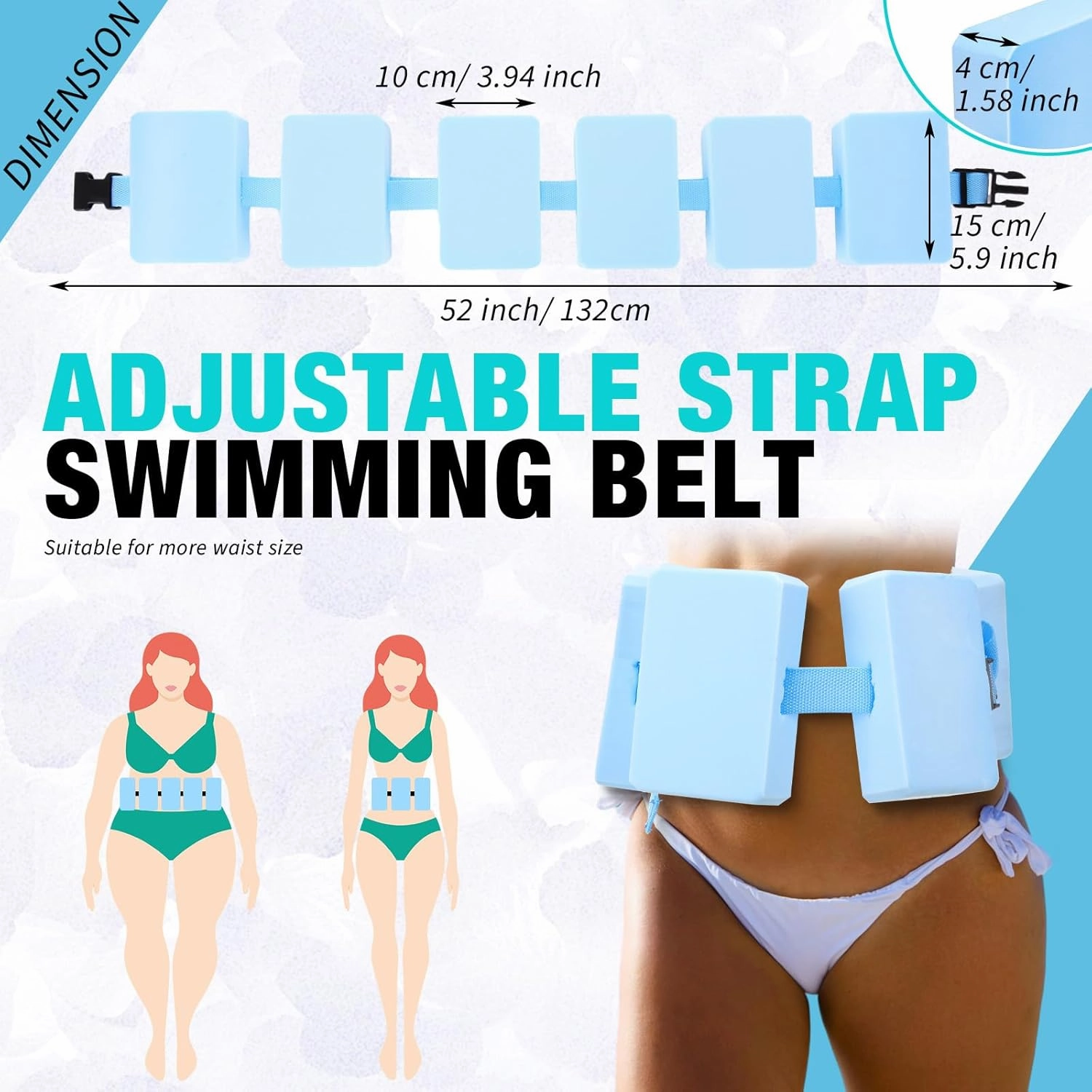 Lenwen 2 Pcs Swim Belt Flotation Belt Pool Exercise Equipment for Adults Adjustable Aquatic Auxiliary Swimming Waist Belt with EVA Foam Swim Training Aid for Beginners Easy and Safe