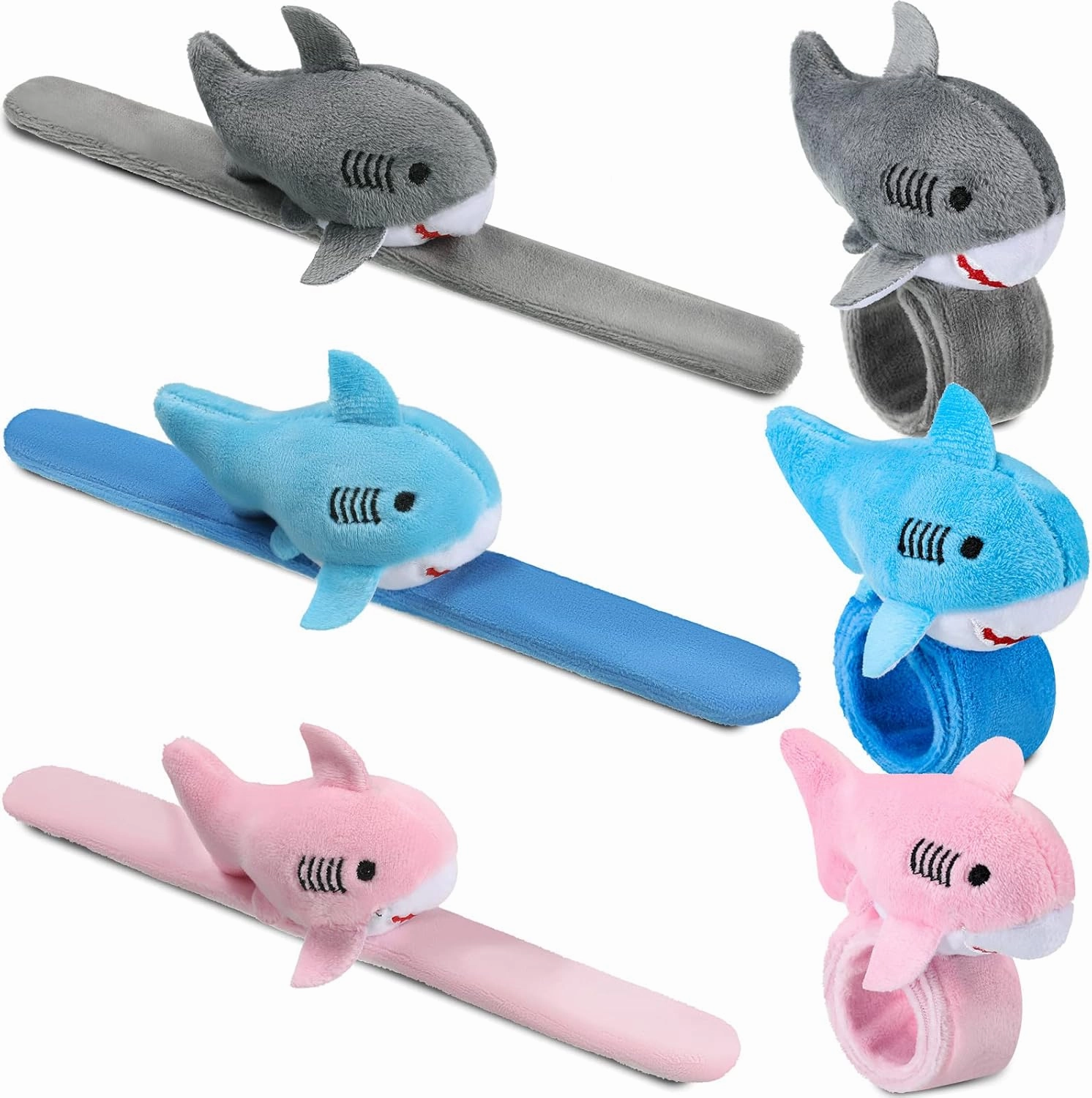 Leyndo Animal Slap Bracelets Stuffed Animal, Stuffed Animal Plush Slap Bracelets Bulk Kids Toys, 8 Inches (Shark,6 Pcs)
