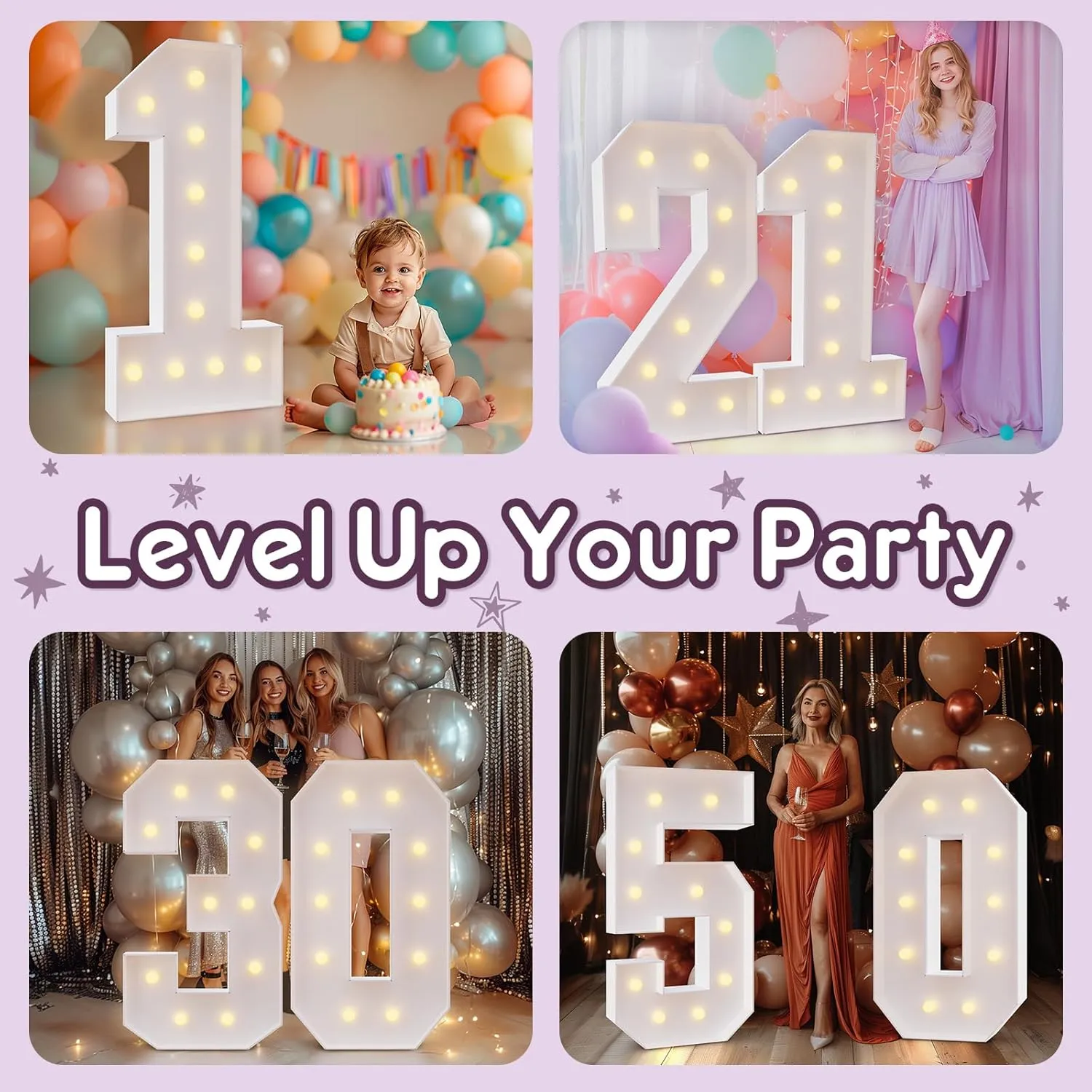 Light Up Numbers 4FT, Number 80 Light Up Sign Marquee Numbers 4 Feet Tall, Large 80 Marquee Number for 80th Birthday Party Decorations Mosaic Número