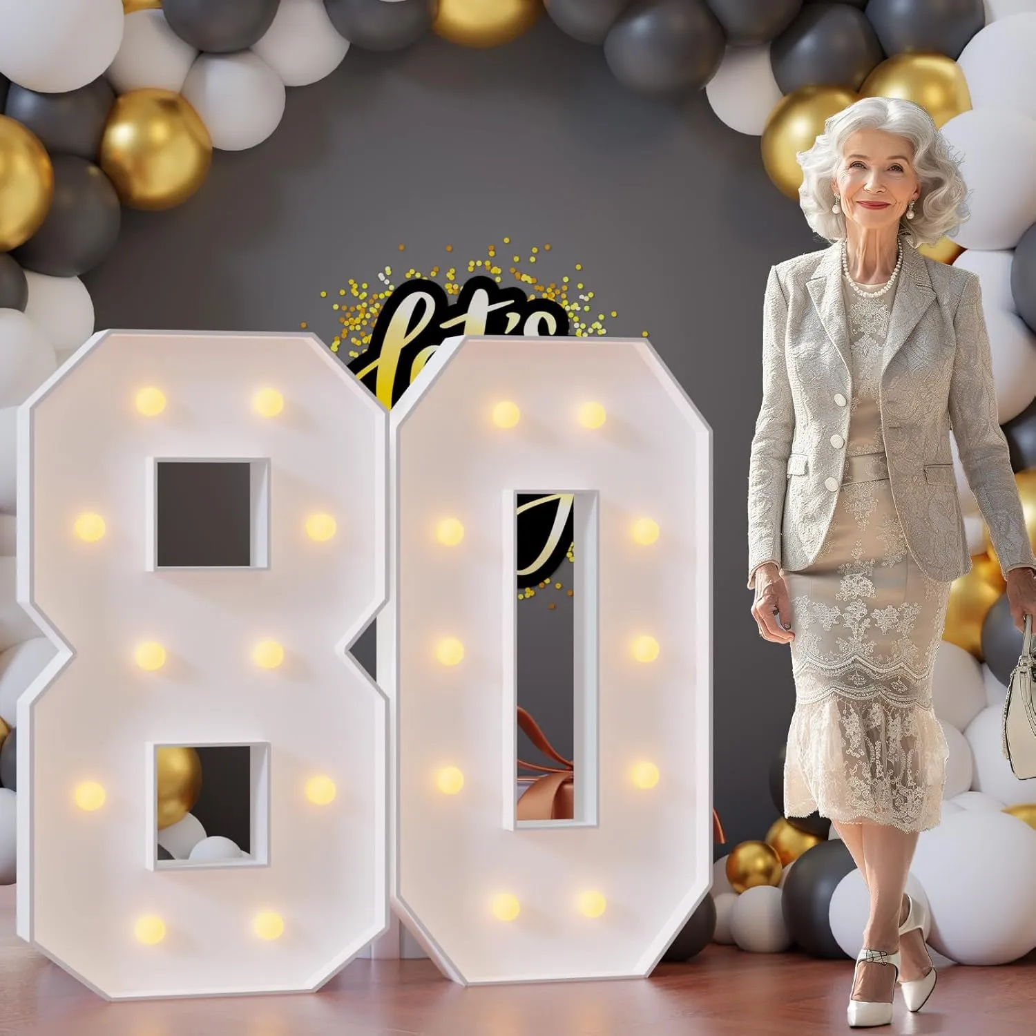 Light Up Numbers 4FT, Number 80 Light Up Sign Marquee Numbers 4 Feet Tall, Large 80 Marquee Number for 80th Birthday Party Decorations Mosaic Número