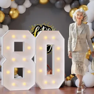 Light Up Numbers 4FT, Number 80 Light Up Sign Marquee Numbers 4 Feet Tall, Large 80 Marquee Number for 80th Birthday Party Decorations Mosaic Número