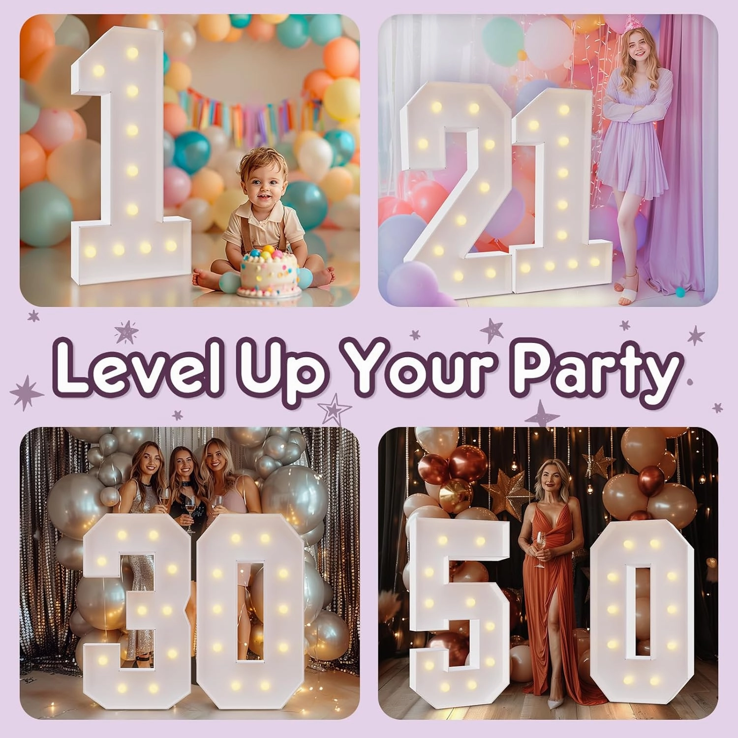 Light Up Numbers 4FT, Number 50 Light Up Sign Marquee Numbers 4 Feet Tall, Large 50 Marquee Number for 50th Birthday Party Decorations Mosaic Número