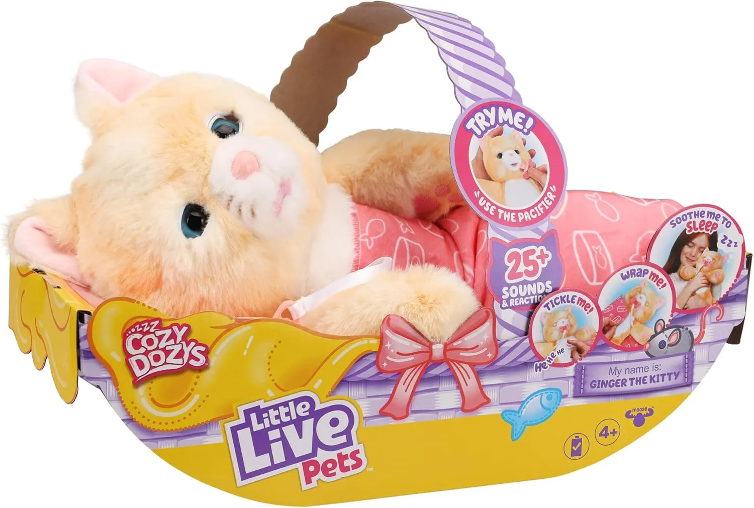 Little Live Pets - Cozy Dozys: Ginger The Kitty | Interactive Plush Toy Kitty. 25  Sounds and Reactions. Magical Eye Movement. Blanket, Pacifier and Batteries Included. for Kids Ages 4 