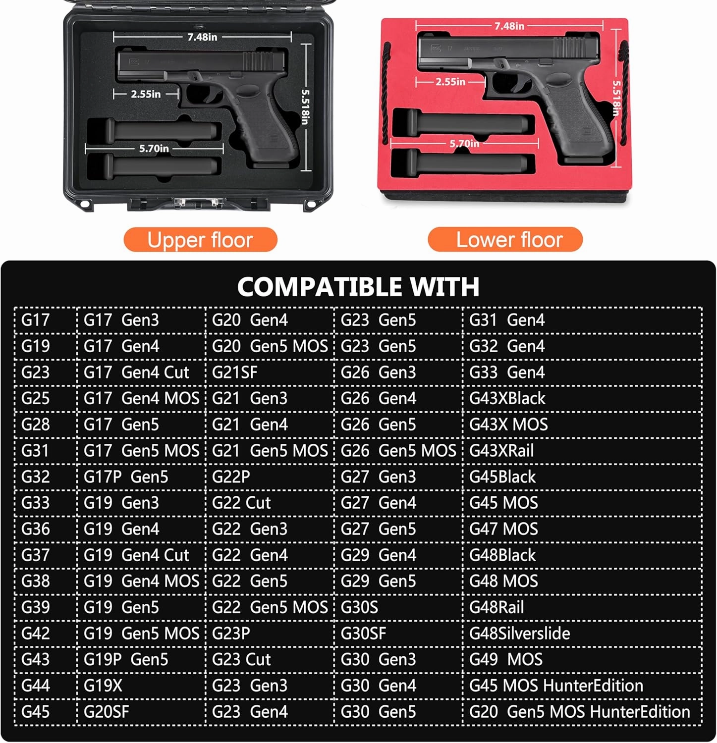 Lockable Handgun Case for Glock, TSA Gun Case for G17/G19/G20/G21/G22/G23/G31/G32/G37/G38/G43/G45, Waterproof Gun Case with Foam, Pistol Case for Transport & Storage