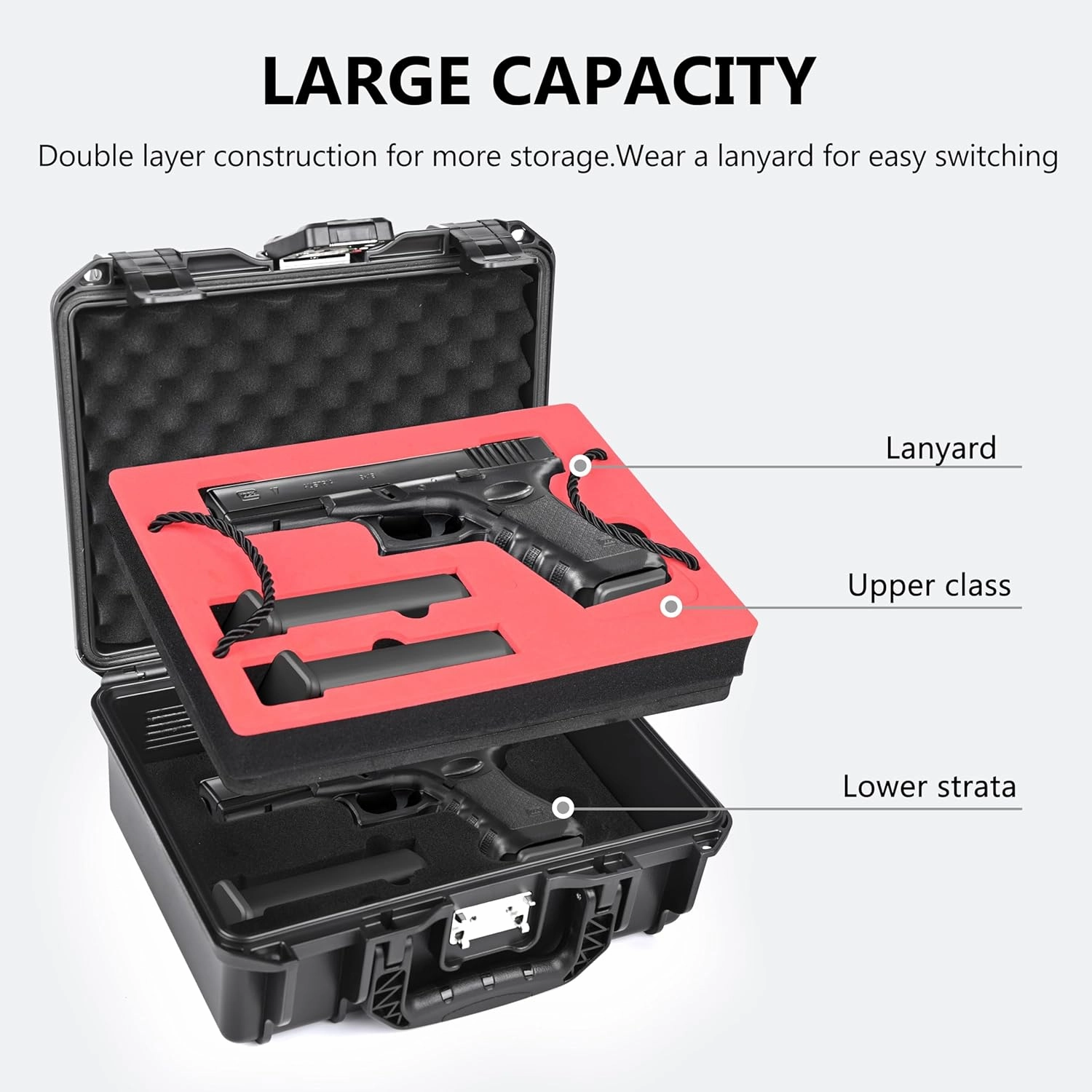 Lockable Handgun Case for Glock, TSA Gun Case for G17/G19/G20/G21/G22/G23/G31/G32/G37/G38/G43/G45, Waterproof Gun Case with Foam, Pistol Case for Transport & Storage