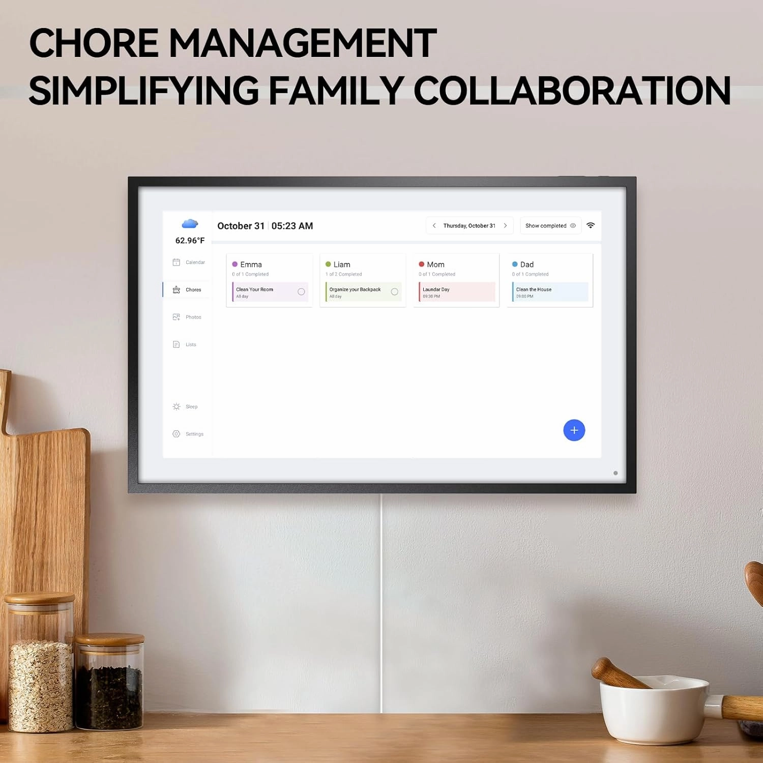 LOOFII 15.6 Inch Smart Digital Calendar Planner & Chore Chart, Full HD Interactive Touchscreen Display for Family Scheduling, Wall Mountable – Streamline Household Organization (Black White)