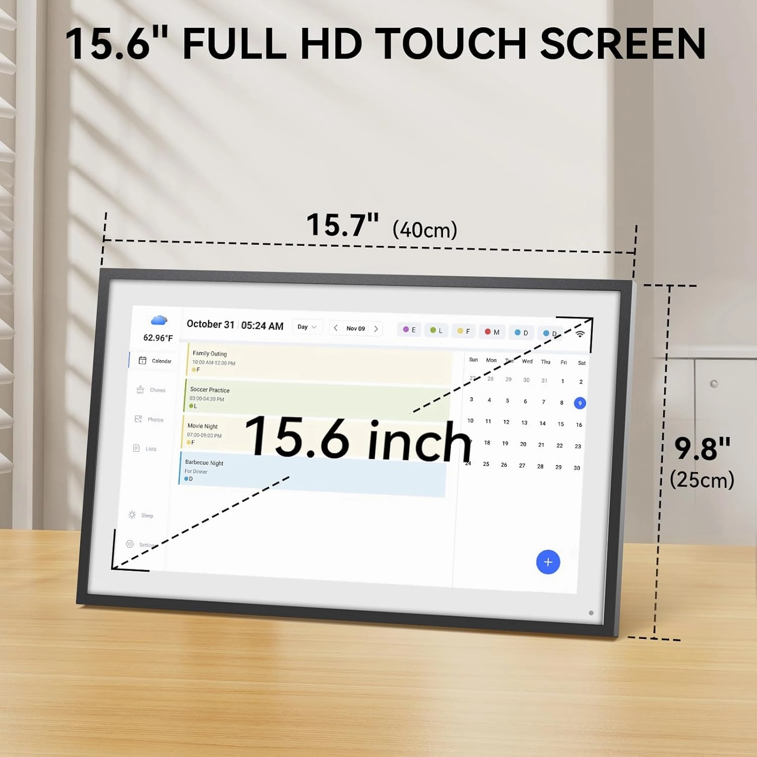 LOOFII 15.6 Inch Smart Digital Calendar Planner & Chore Chart, Full HD Interactive Touchscreen Display for Family Scheduling, Wall Mountable – Streamline Household Organization (Black White)