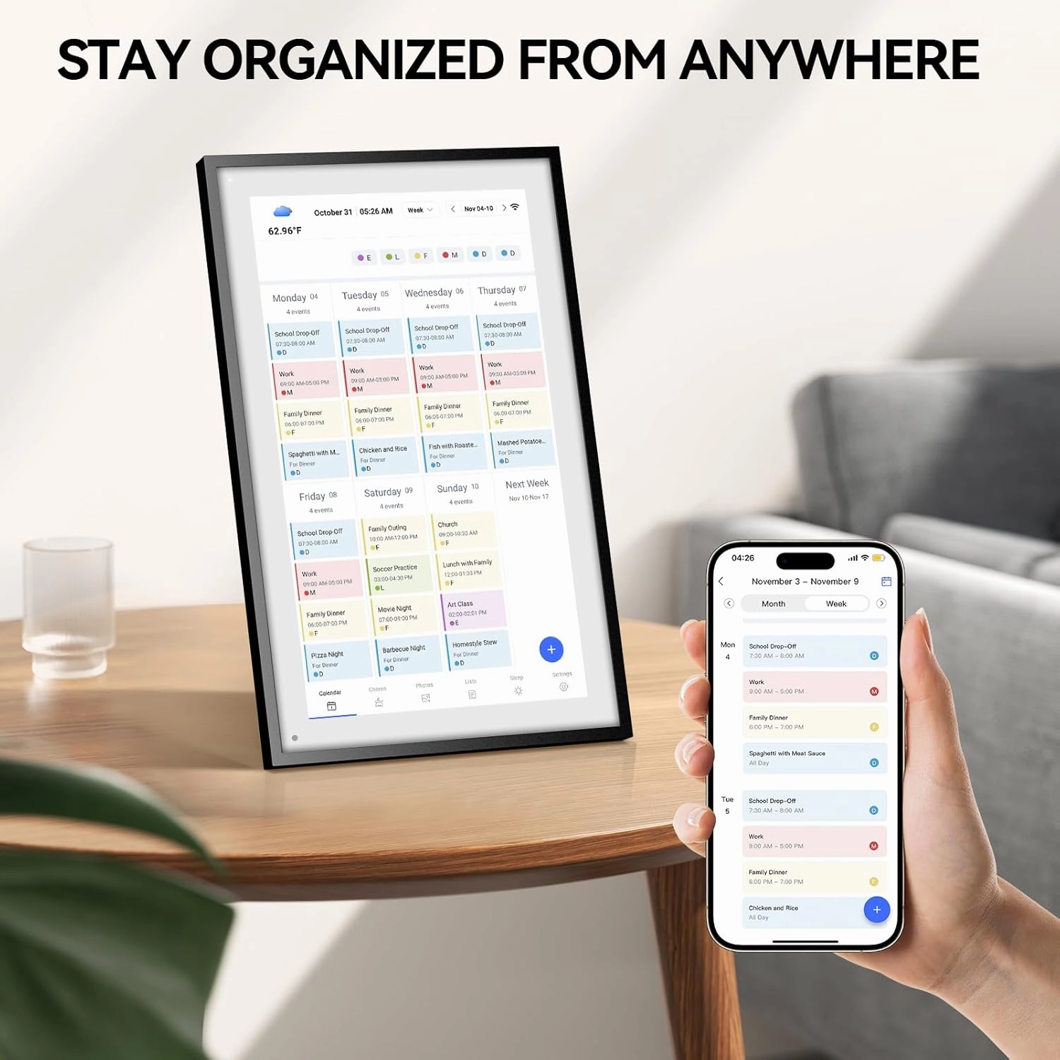 LOOFII 15.6 Inch Smart Digital Calendar Planner & Chore Chart, Full HD Interactive Touchscreen Display for Family Scheduling, Wall Mountable – Streamline Household Organization (Black White)