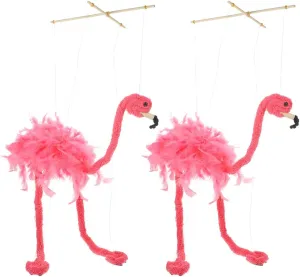 LUOZZY 2 Pcs Plush Flamingo Marionette Puppets Doll with Wood Sticks Stuffed Animals Flamingo Puppet Props for Exercise Children's Coordination Ability - Pink