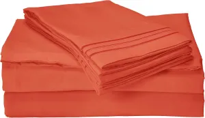 Luxury Silky Soft - Wrinkle Resistant 1500 Thread Count Egyptian Quality Super Soft Fade Resistant 4-Piece Bed Sheet Set, Deep Pocket, California King, Orange/Rust