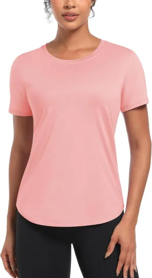 MAGCOMSEN Women's UPF 80  Short Sleeve T-Shirts Moisture Wicking Quick Dry Athletic Workout Rash Guard Tops
