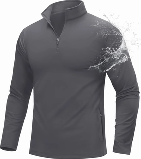 MAGCOMSEN Quarter Zip Pullover Men 1/4 Zip Golf Jacket Fleece Lined Water Resistant Sweatshirt 2 Zipper Pockets Winter