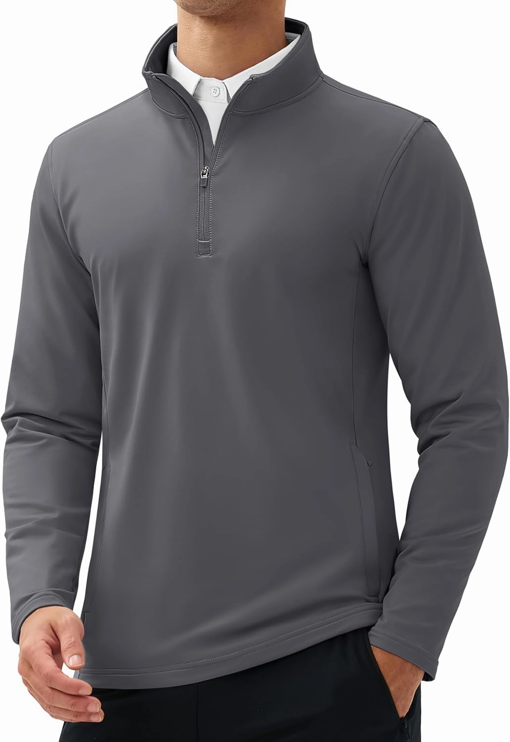 MAGCOMSEN Quarter Zip Pullover Men 1/4 Zip Golf Jacket Fleece Lined Water Resistant Sweatshirt 2 Zipper Pockets Winter