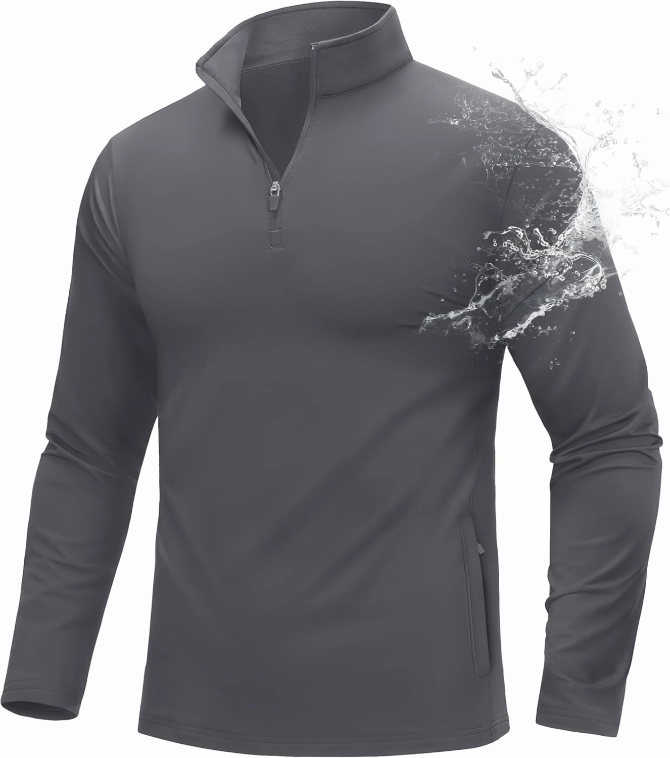 MAGCOMSEN Quarter Zip Pullover Men 1/4 Zip Golf Jacket Fleece Lined Water Resistant Sweatshirt 2 Zipper Pockets Winter