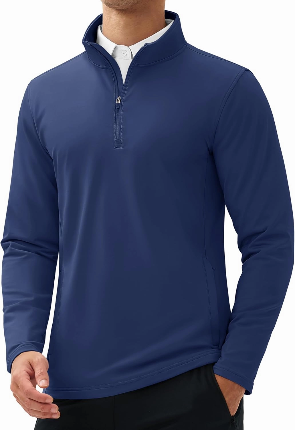 MAGCOMSEN Quarter Zip Pullover Men 1/4 Zip Golf Jacket Fleece Lined Water Resistant Sweatshirt 2 Zipper Pockets Winter