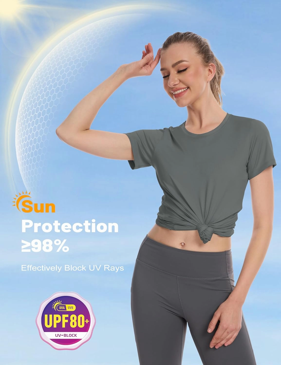 MAGCOMSEN Women's UPF 80  Short Sleeve T-Shirts Moisture Wicking Quick Dry Athletic Workout Rash Guard Tops