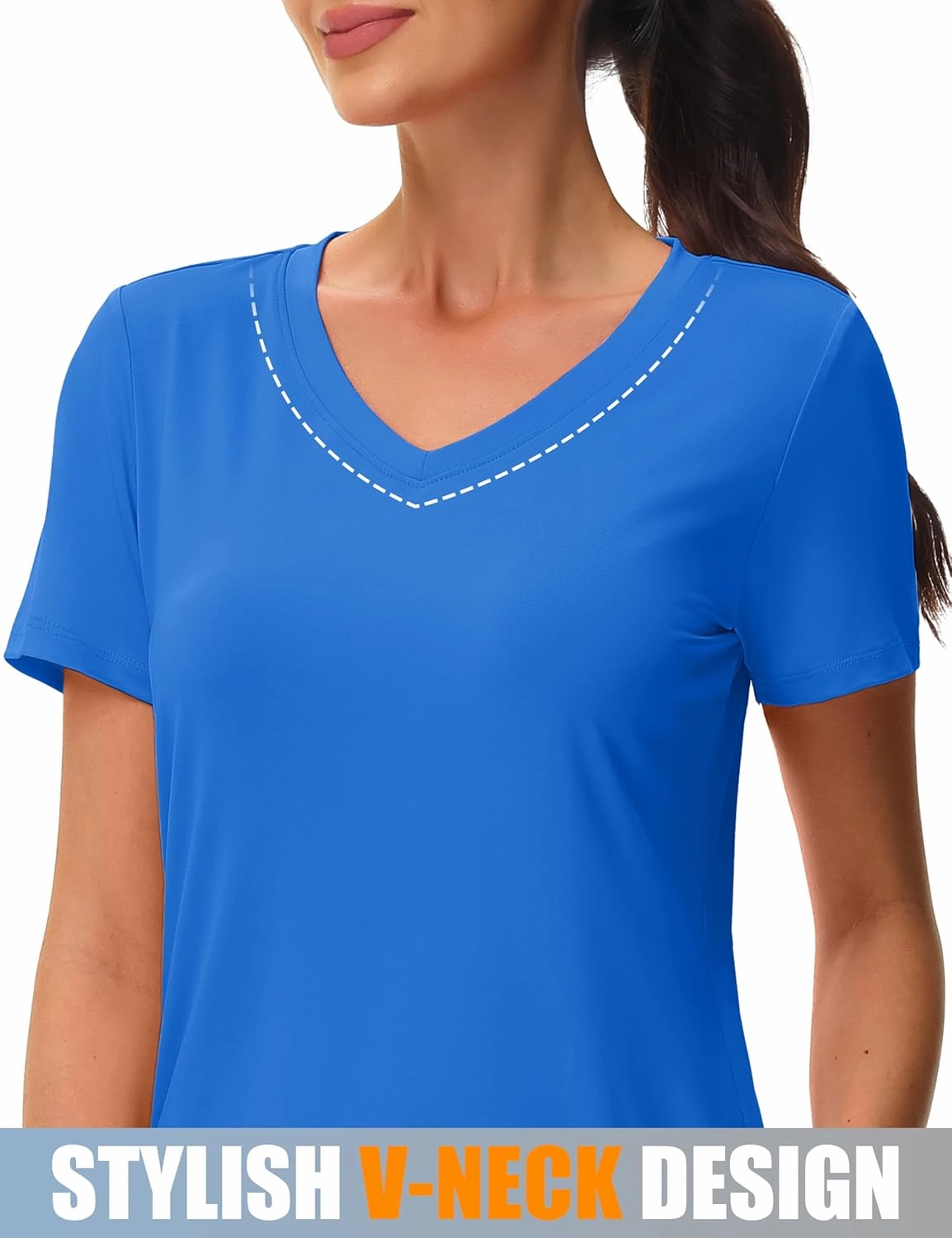 MAGCOMSEN Workout Shirts for Women UPF 80  V-Neck Tees Quick Dry Yoga Top Short Sleeve T-Shirts Gym Athletic