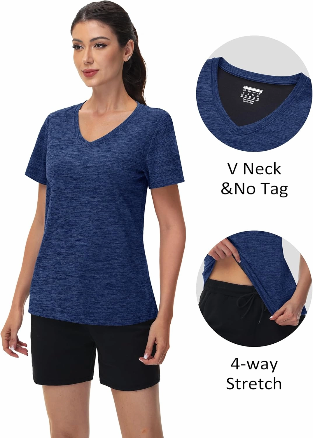 MAGCOMSEN Workout Tops for Women UPF 50  Quick Dry Short Sleeve Sun Protection V-Neck Shirts Lightweight Hiking T Shirts