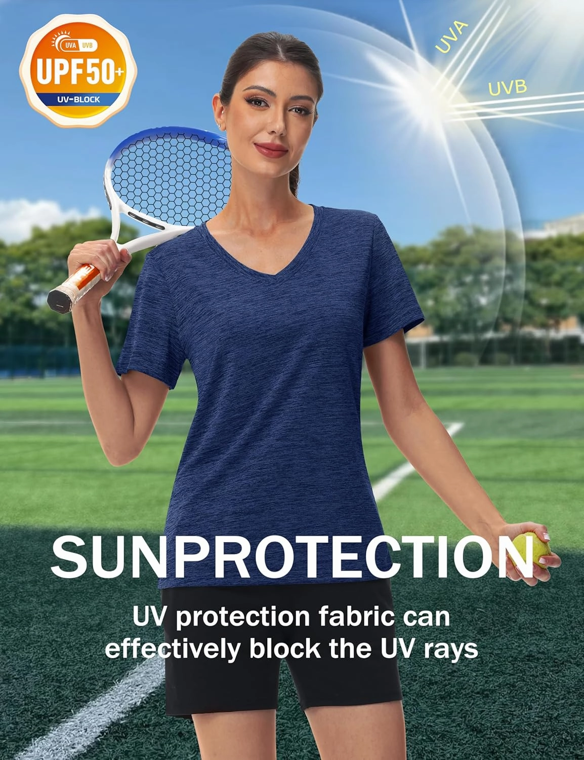 MAGCOMSEN Workout Tops for Women UPF 50  Quick Dry Short Sleeve Sun Protection V-Neck Shirts Lightweight Hiking T Shirts